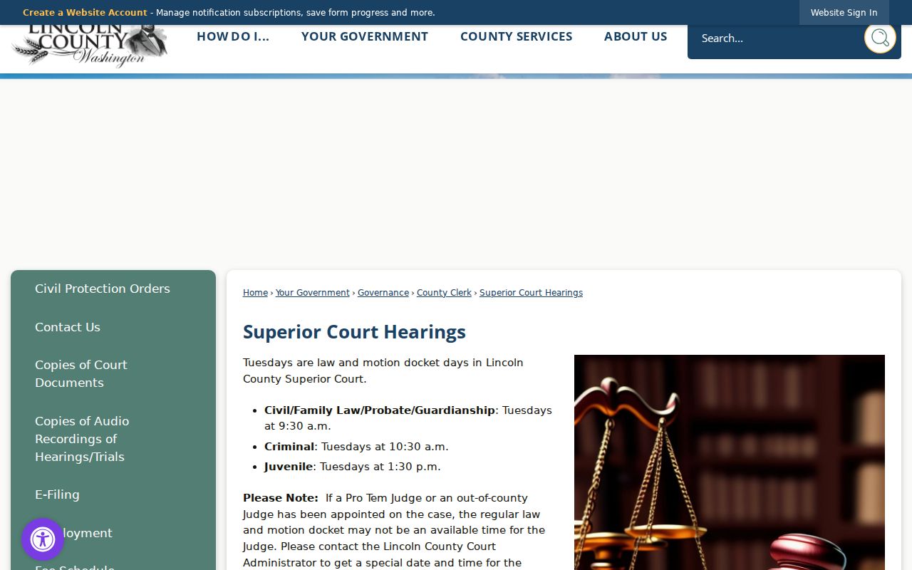 Lincoln County Superior Court civil family and probate hearing blocks