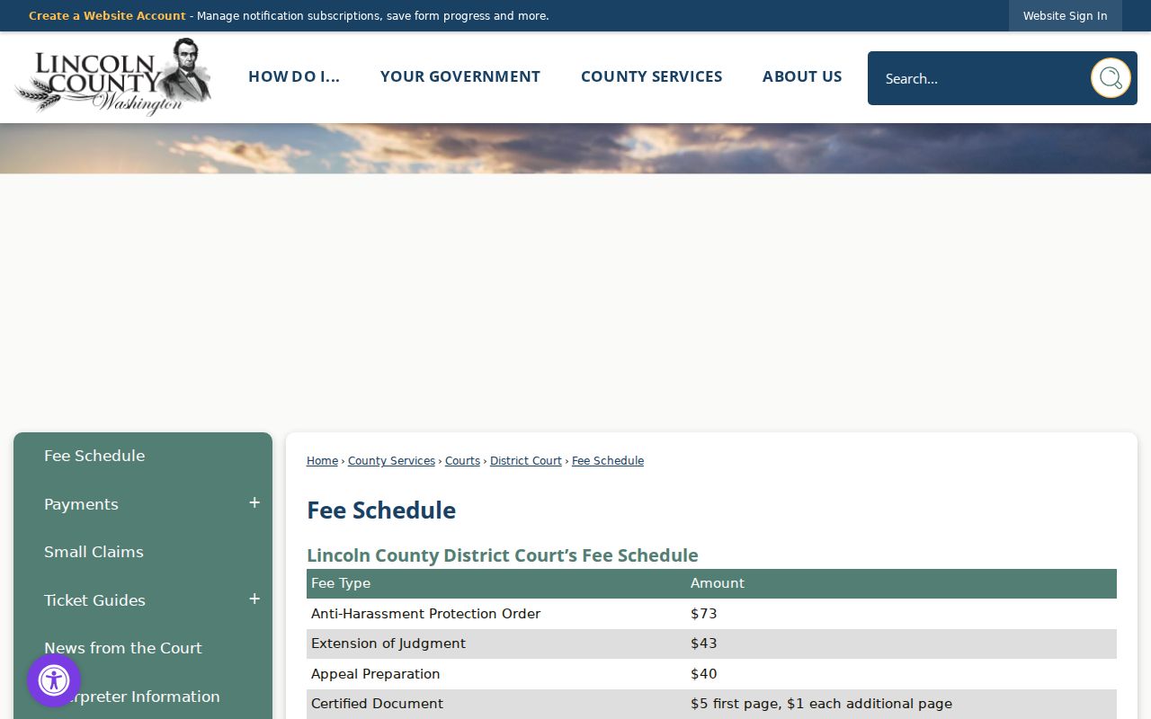 Lincoln County traffic court record copy fees