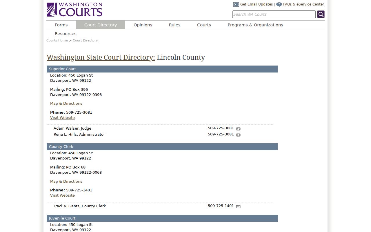 Lincoln County court record custodian directory