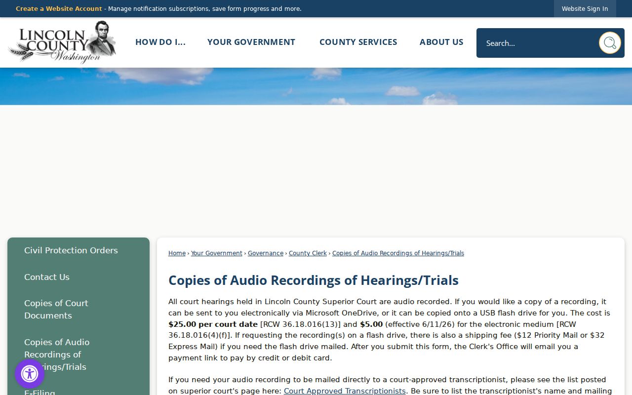 Lincoln County court record hearing audio request