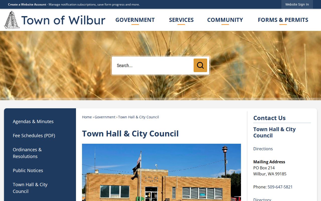 Wilbur court record Town Hall contact page